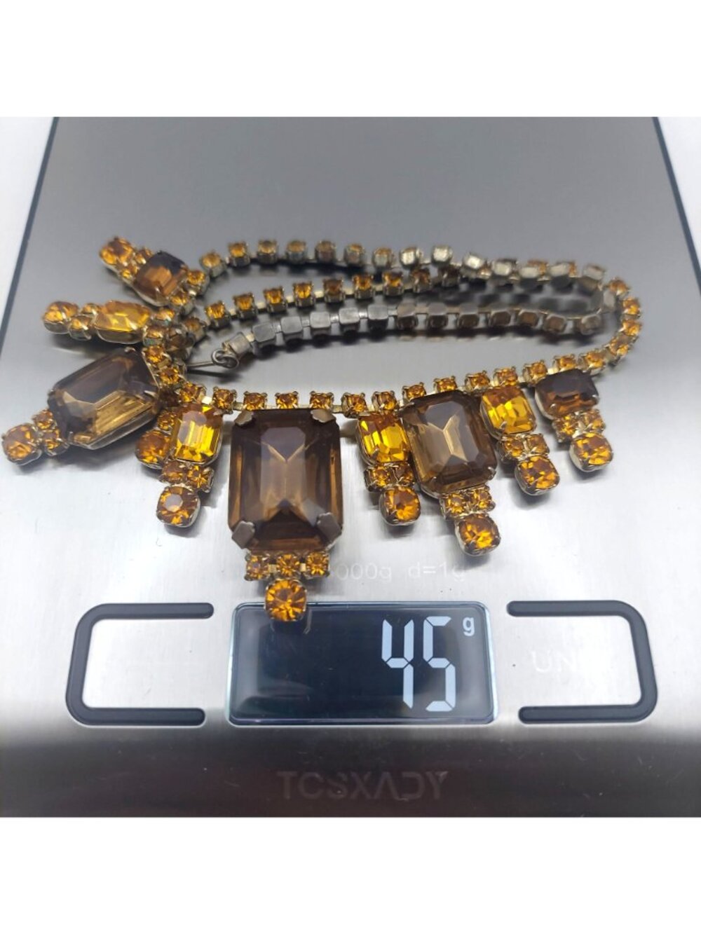 Statement Necklace Amber Faceted Rhinestone Style Bib 16" Adjustable Hook Clasp - Picture 8 of 8
